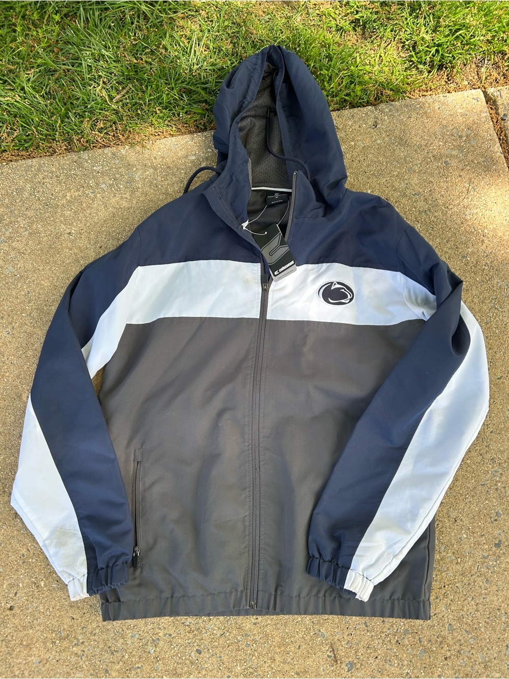 Colosseum Navy Gray White Penn State Hooded Windbreaker